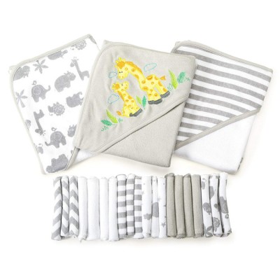 Grey Microfiber Cartoon Essential Baby Bath Gift Set