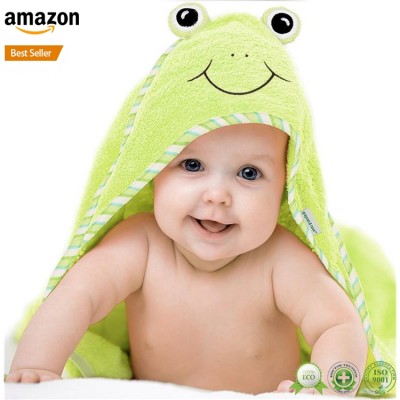 amazon hot sale organic color cotton customized Logo frog hooded beach towel